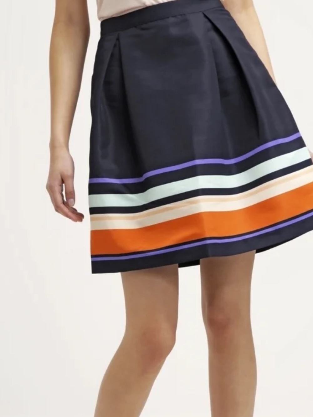 Ted Baker | Navy A-Line Skirt with Orange and Purple Stripes Size 3